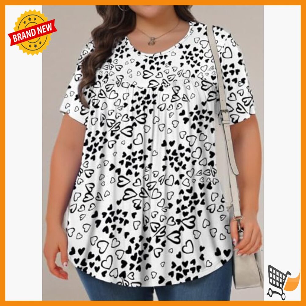 Plus Size Tunic Top Short Sleeve Crew Neck Soft Rayon Blouse 1X-5X - Picture 5 of 7